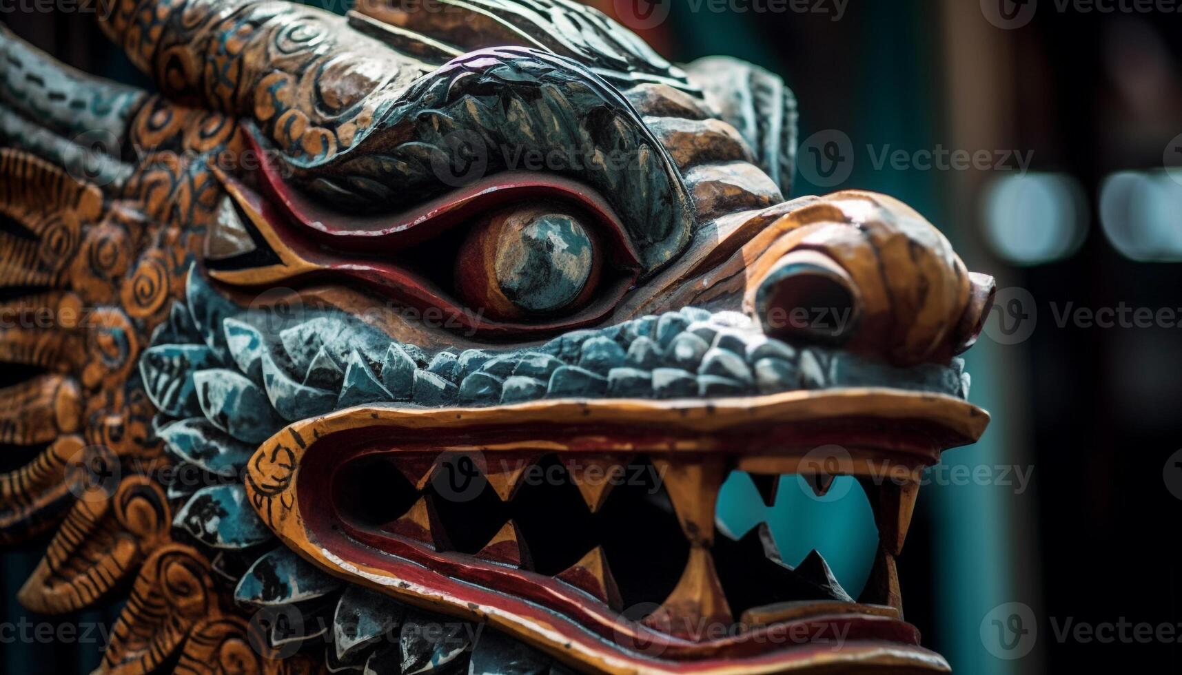 Indigenous culture dragon sculpture a multi colored, ornate masterpiece generated by AI photo