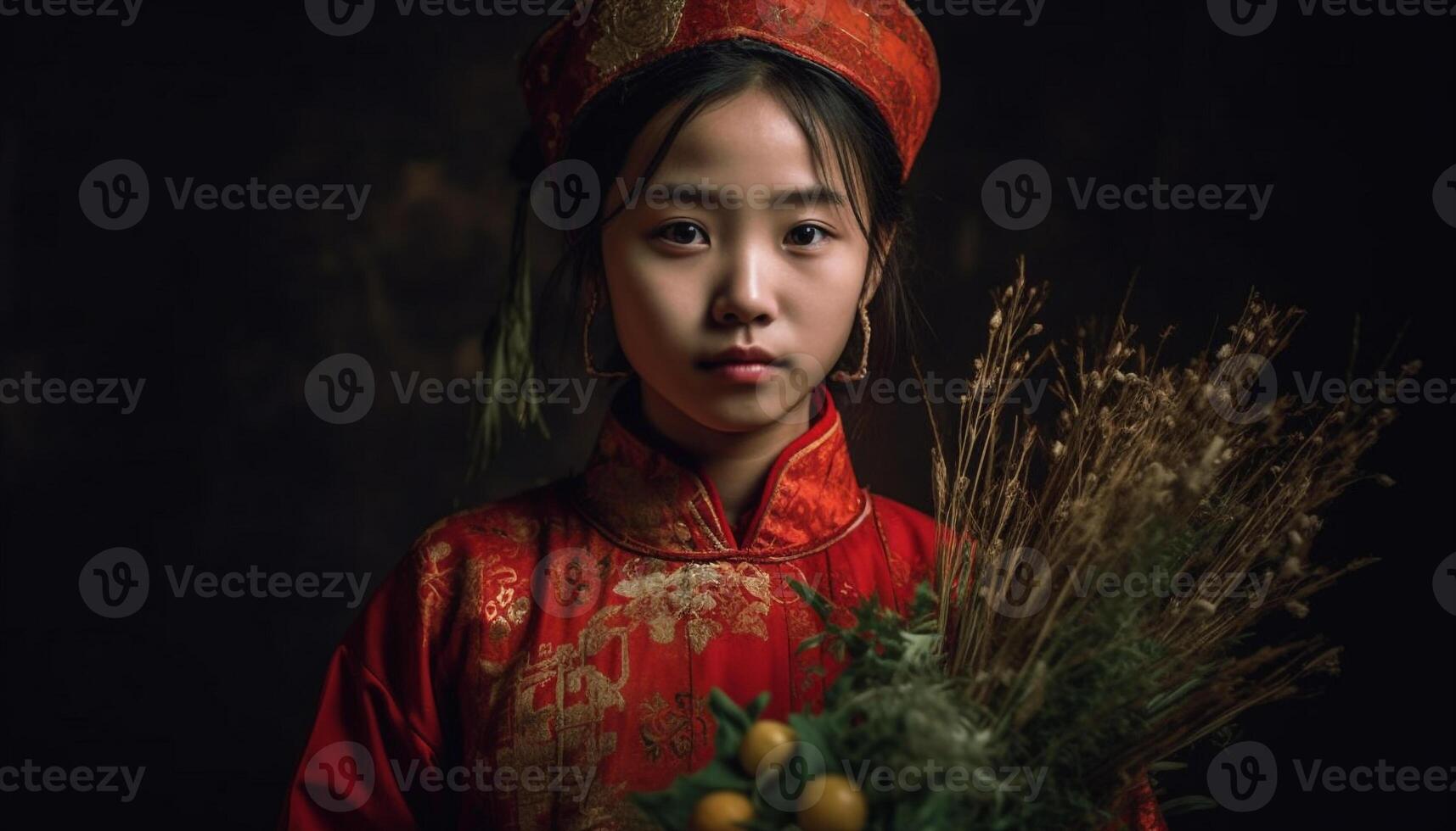 Smiling children in traditional dress celebrate indigenous culture outdoors generated by AI photo