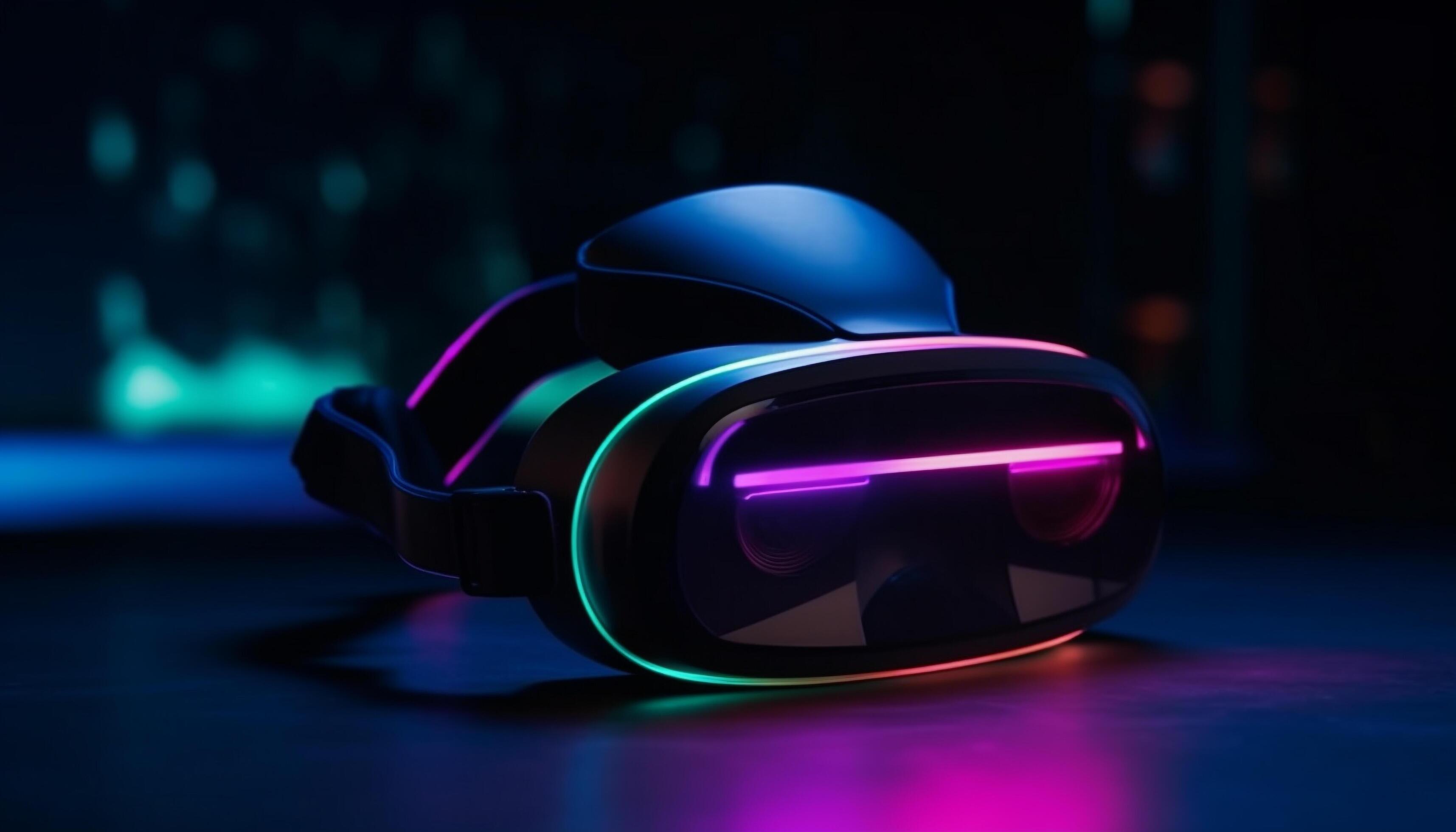 Glowing eyesight protected by futuristic virtual reality headset