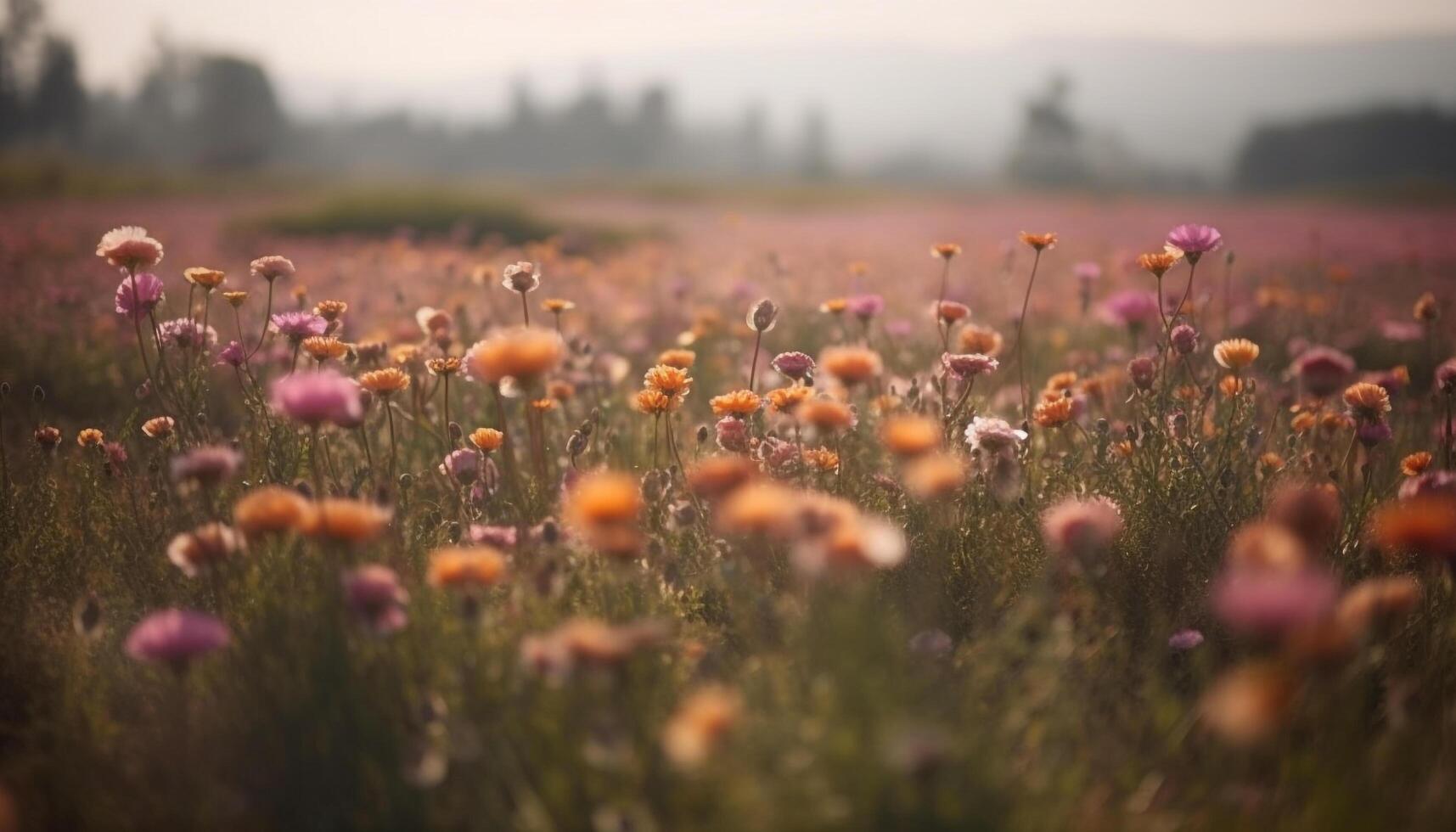 idílico prado en primavera, flores silvestres floración en vibrante colores generado por ai foto