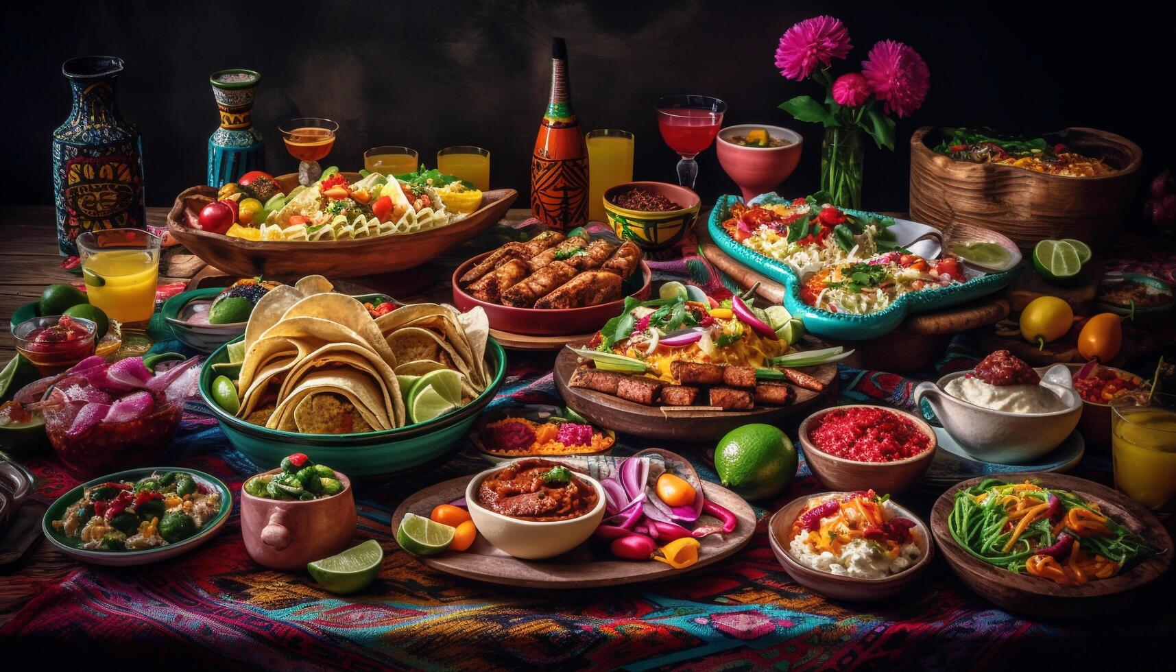 Mexican culture celebrates with a colorful guacamole appetizer plate generated by AI photo