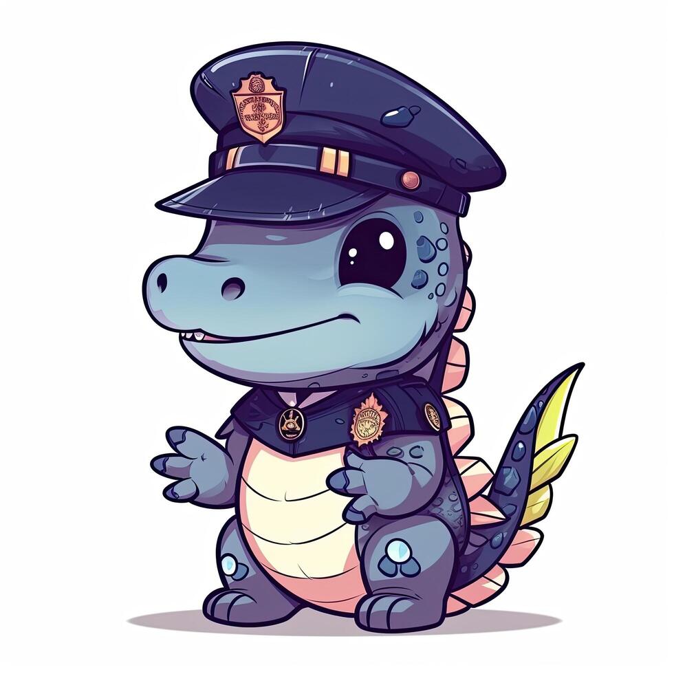 Police crocodile baby cartoon design. Crocodile police on a white background. Colorful crocodile wearing police suits design for kids coloring pages. Colorful police crocodile cartoon. . photo