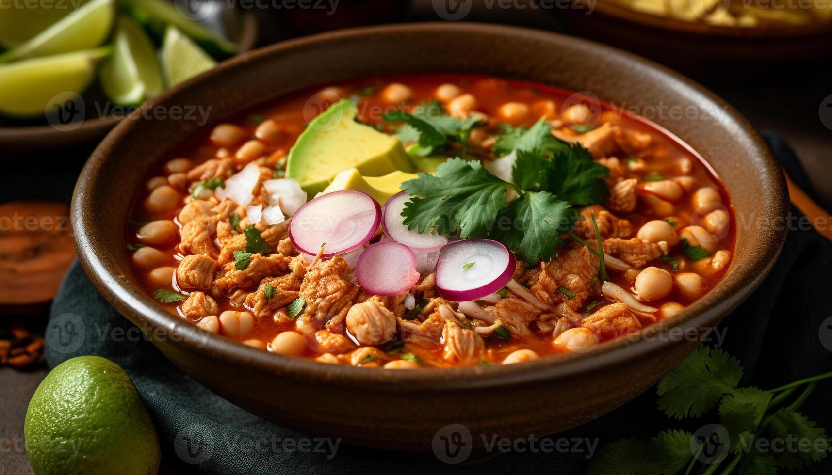 Fresh vegetarian soup with cilantro and lime, a healthy meal generated by AI photo