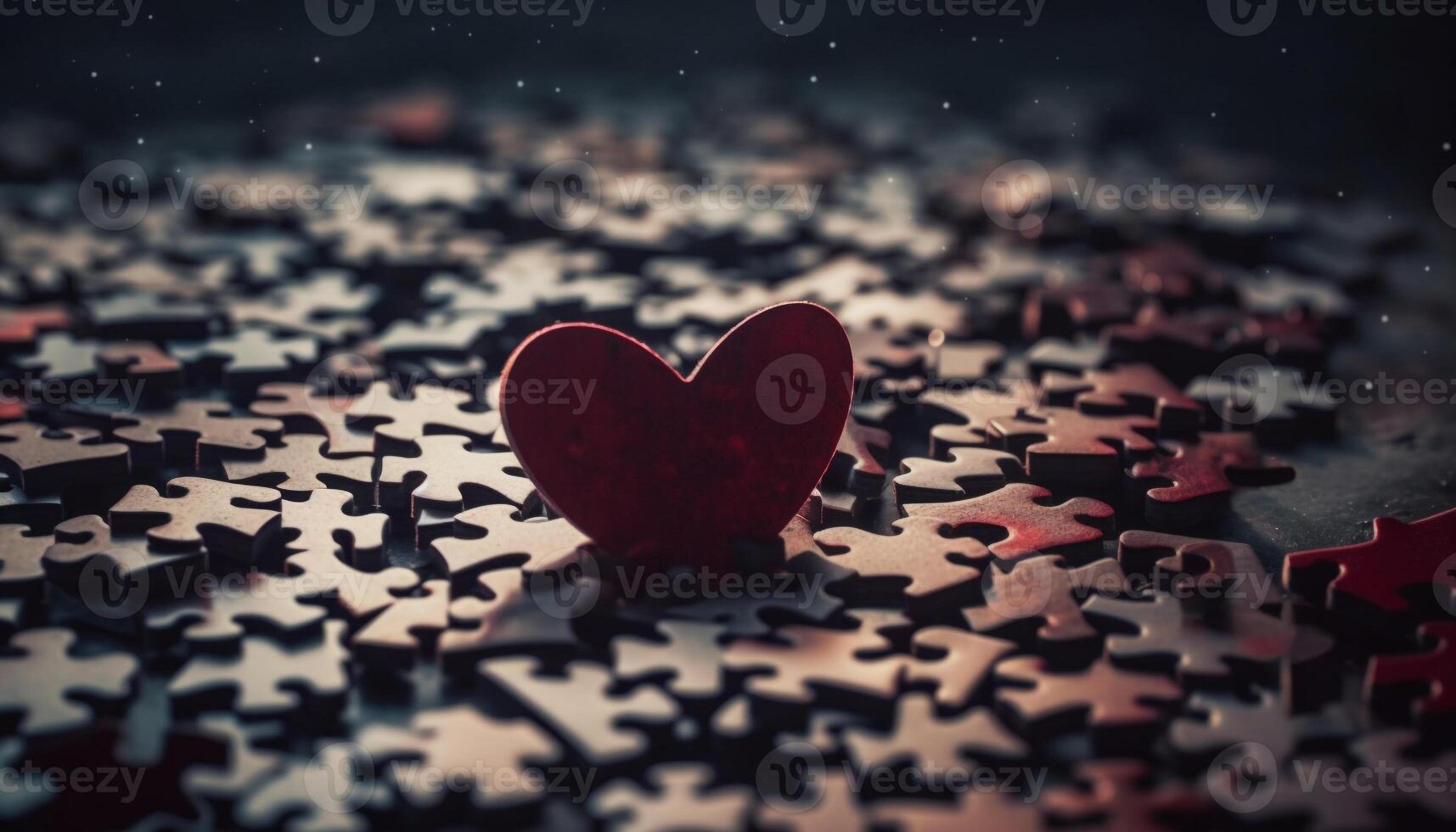 Love puzzle heart shaped abstract symbol connects romance and creativity generated by AI photo