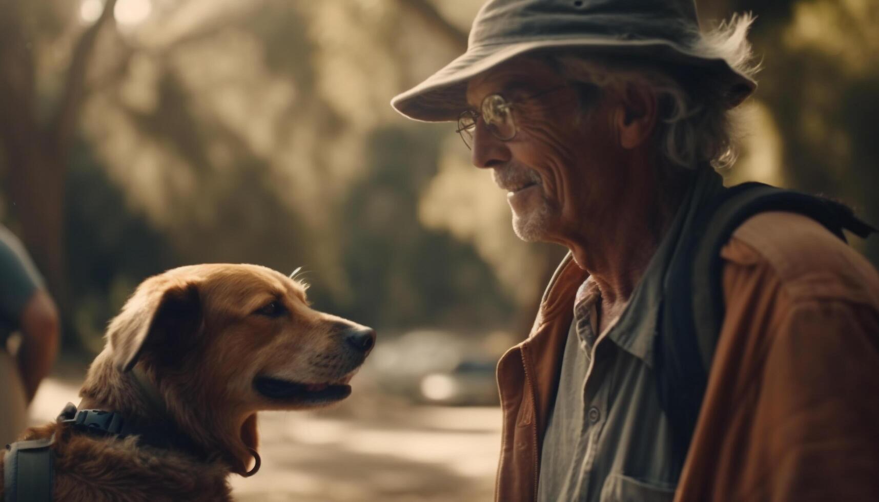 One man and his dog enjoying leisure activity outdoors generated by AI photo