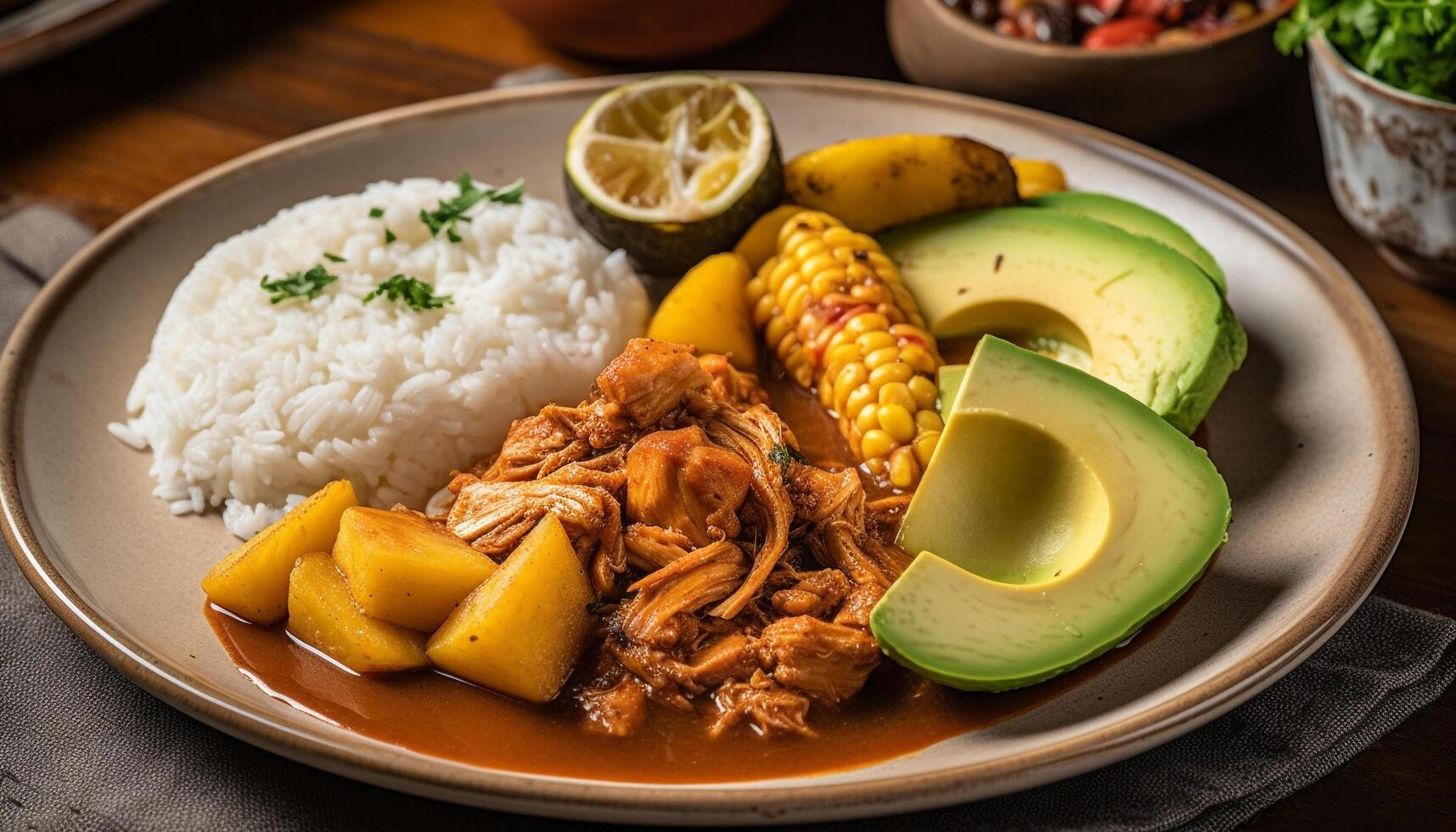 Grilled meat and vegetables on wooden plate, healthy and fresh generated by AI photo