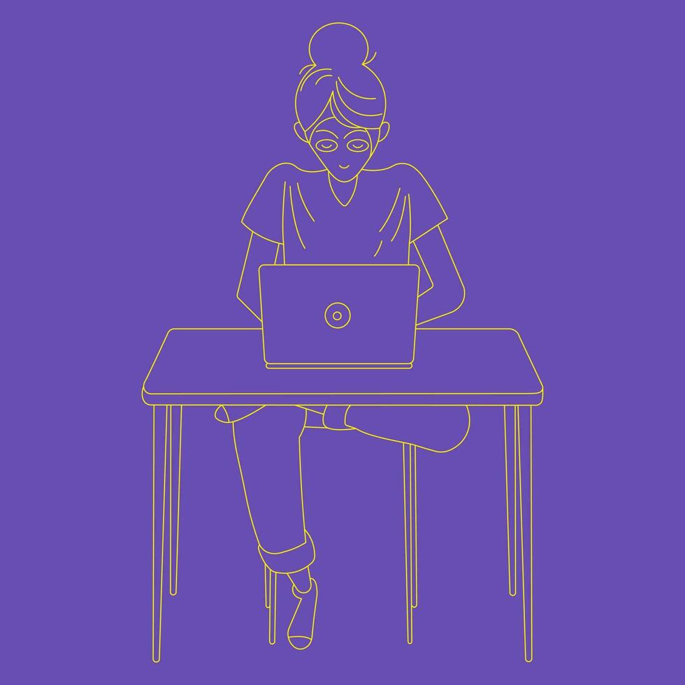 a woman are sitting at desks in an offices and working at computers vector