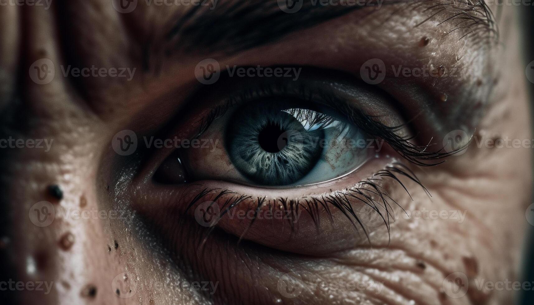 Close up of one woman blue eye staring at camera generated by AI photo