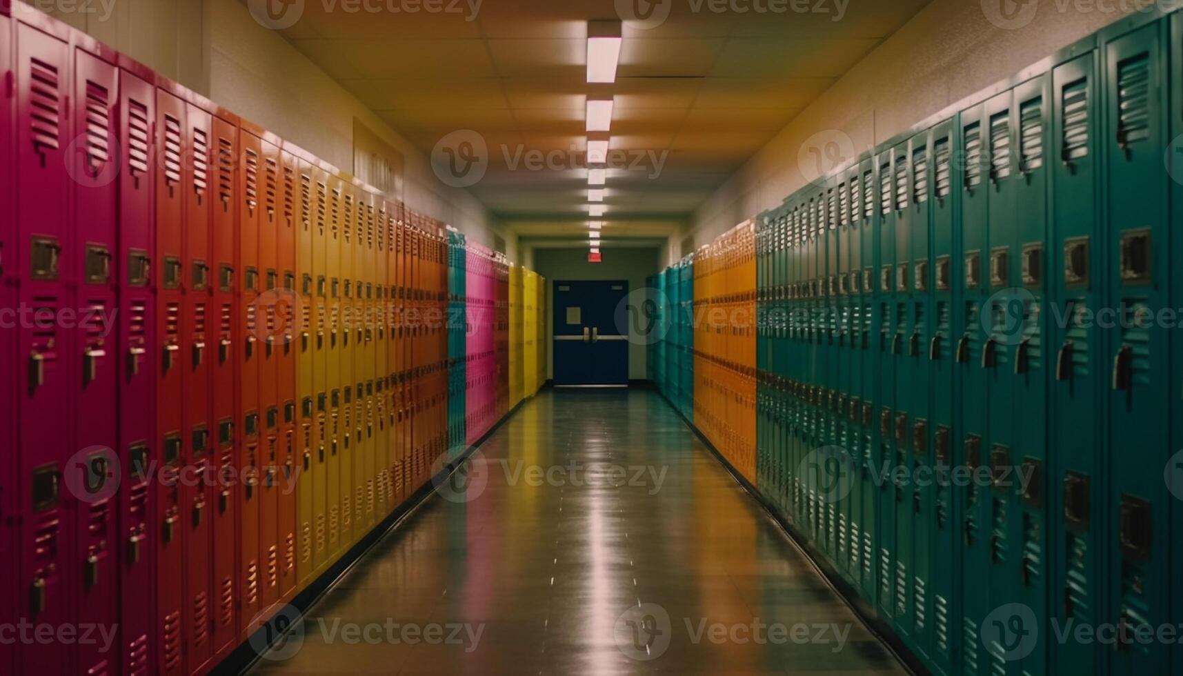 Modern locker room design with empty metal lockers in rows generated by AI photo