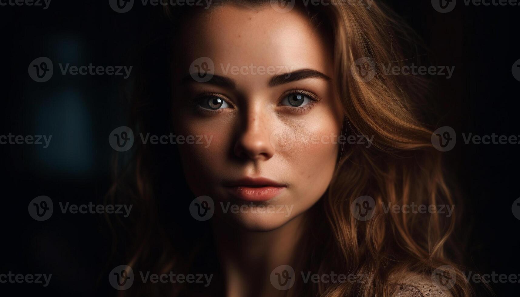 Beautiful woman, confident and sensual, looking at camera with elegance generated by AI photo