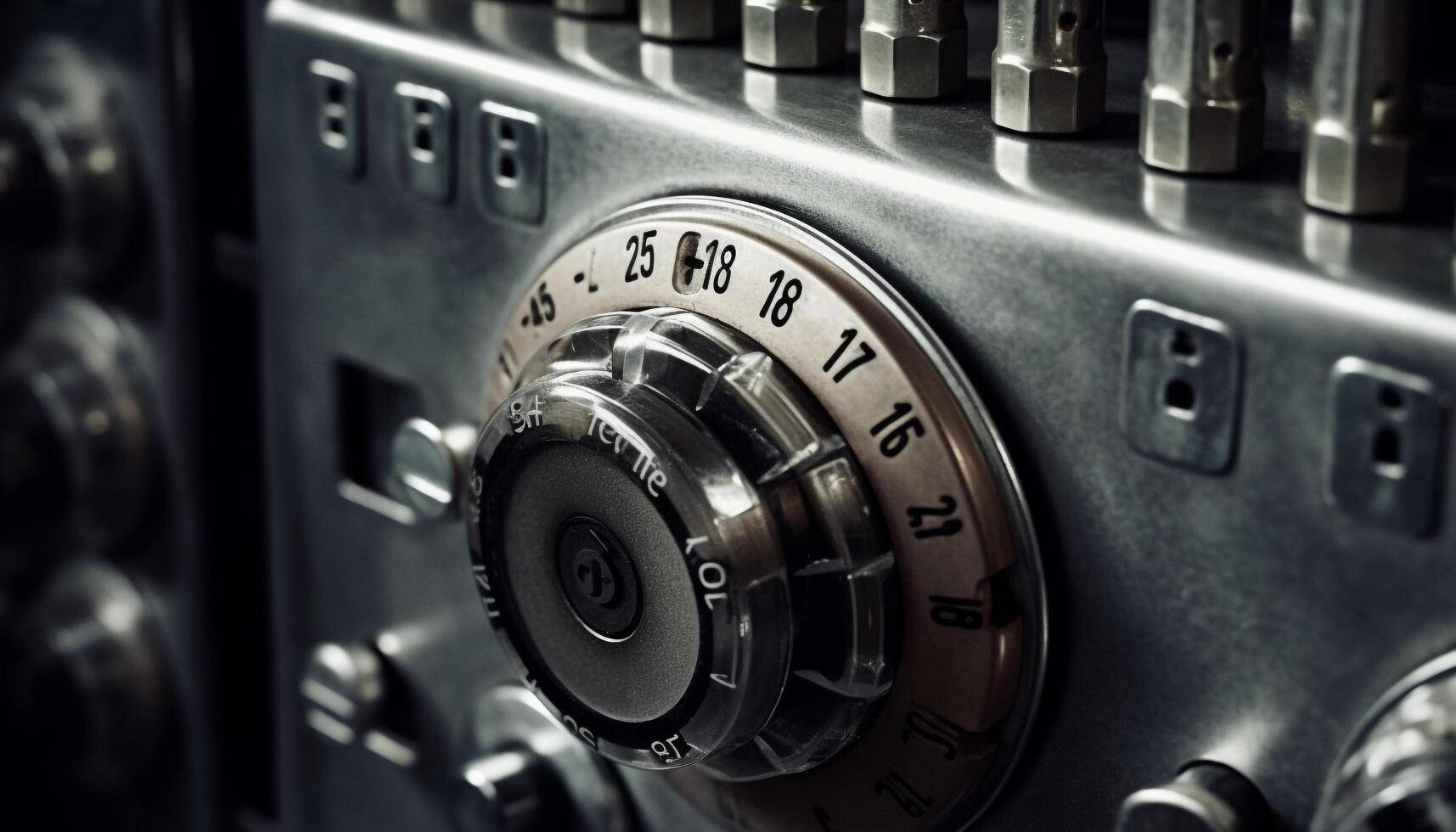 Push button control knob turns old metallic machinery indoors generated by AI photo
