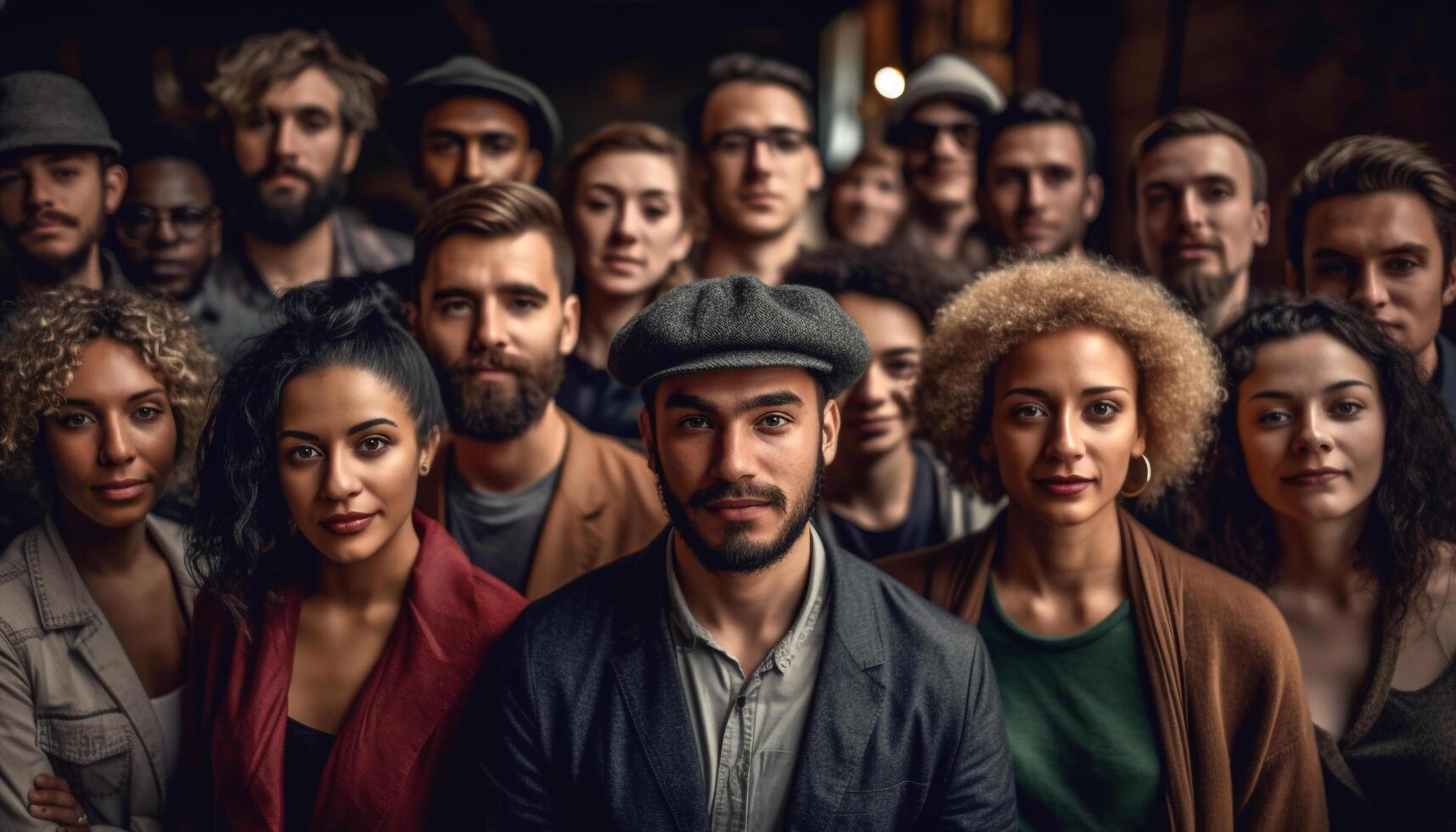 un diverso grupo de joven adultos sonriente a el cámara generado por ai foto