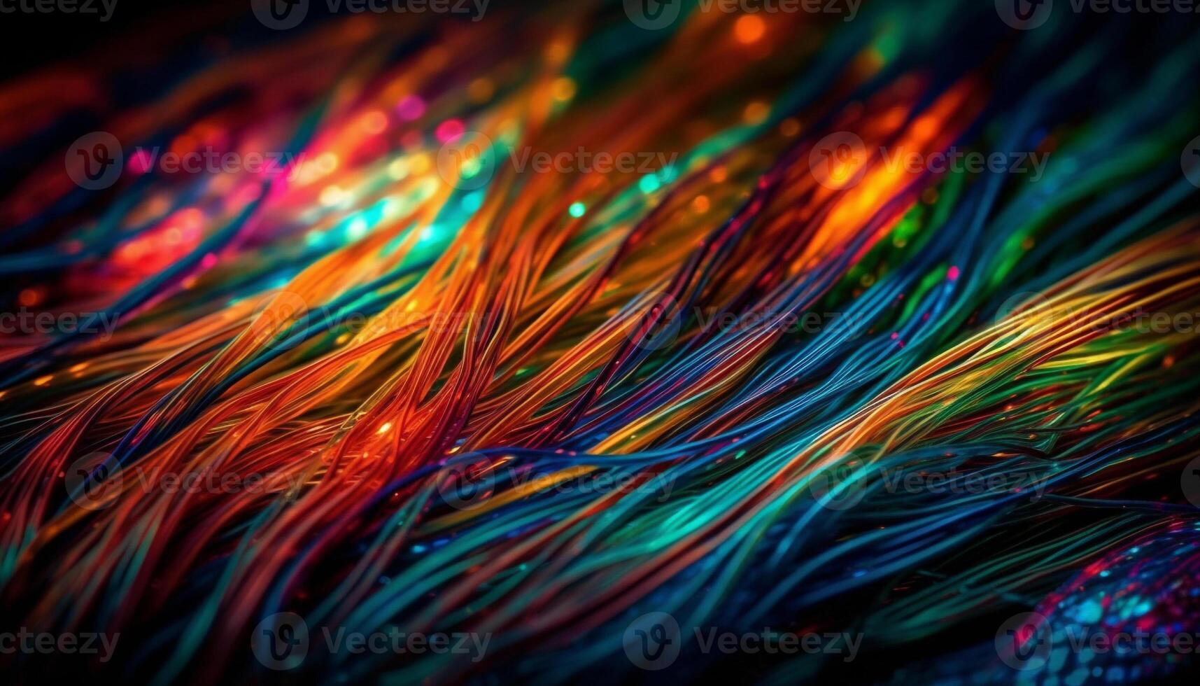Multi colored abstract computer network connects global communications with vibrant colors generated by AI photo