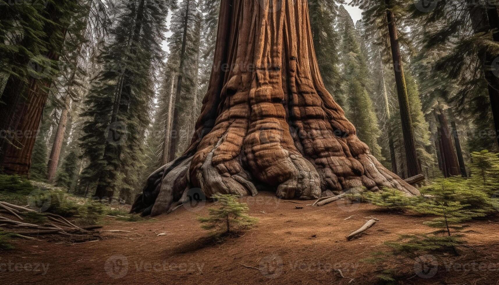 Tranquil scene of a pine tree in a rural footpath generated by AI photo