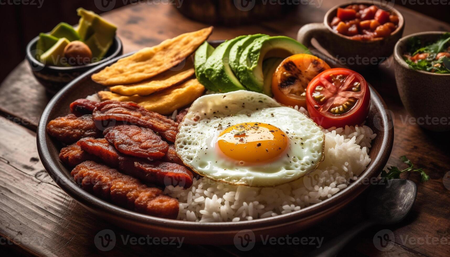 Grilled pork steak with tomato sauce on rustic wooden plate generated by AI photo