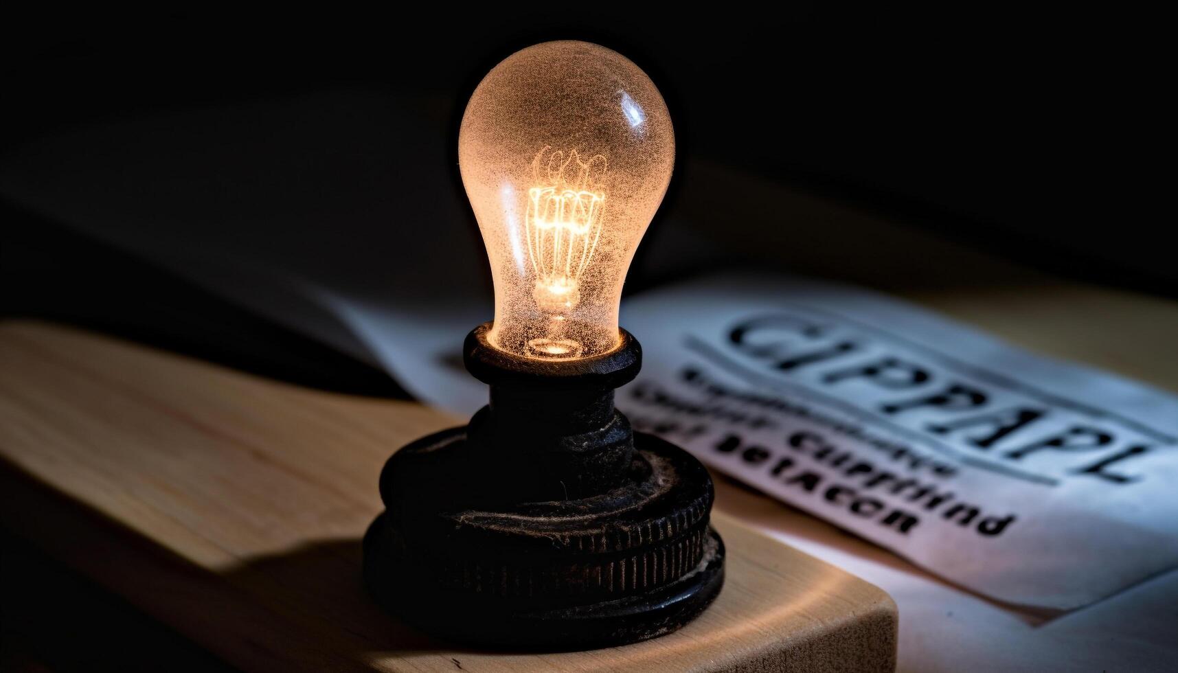 Old electric lamp illuminates bright ideas for innovation and creativity generated by AI photo