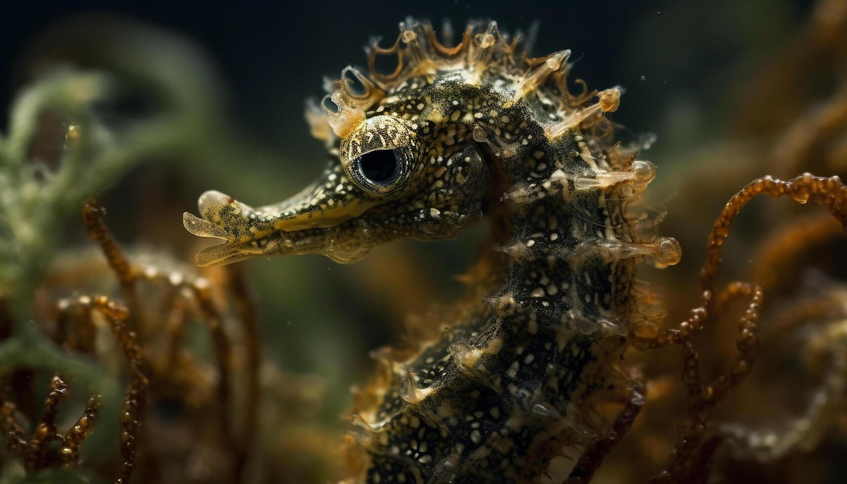 Sharp focus on multi colored octopus head in underwater seascape generated by AI photo