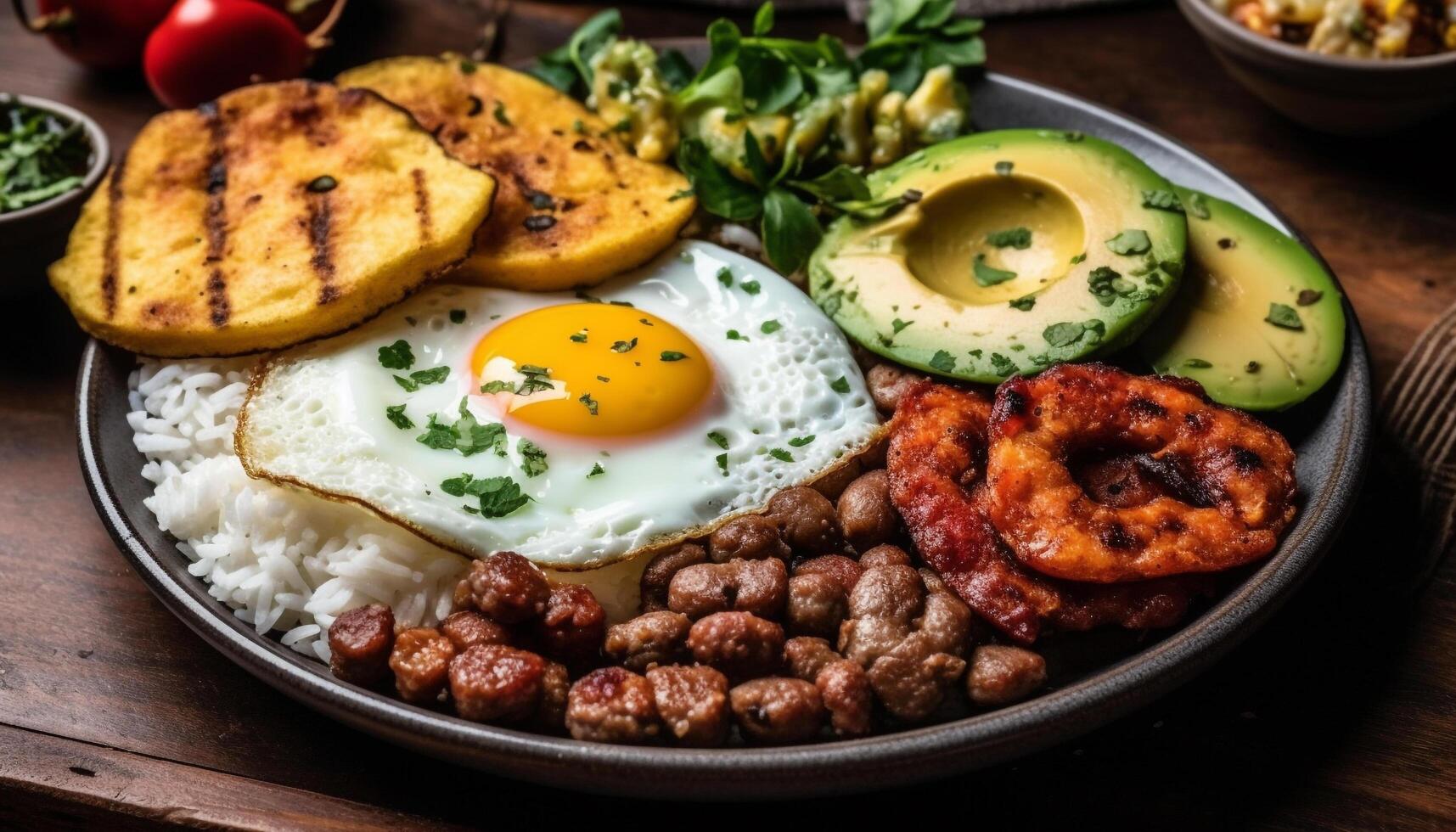 A la parrilla Cerdo filete con tomate y vegetal ensalada aperitivo generado por ai foto