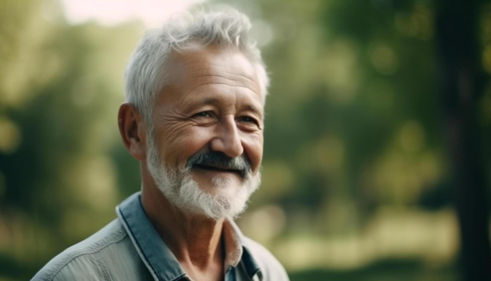 Smiling senior man enjoys nature, retirement, and active leisure activity generated by AI photo