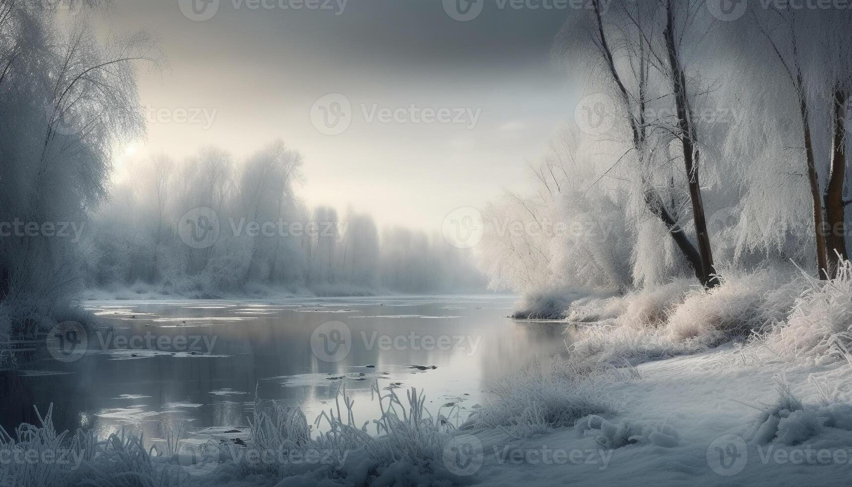 tranquilo escena de congelado estanque refleja azul invierno cielo generado por ai foto