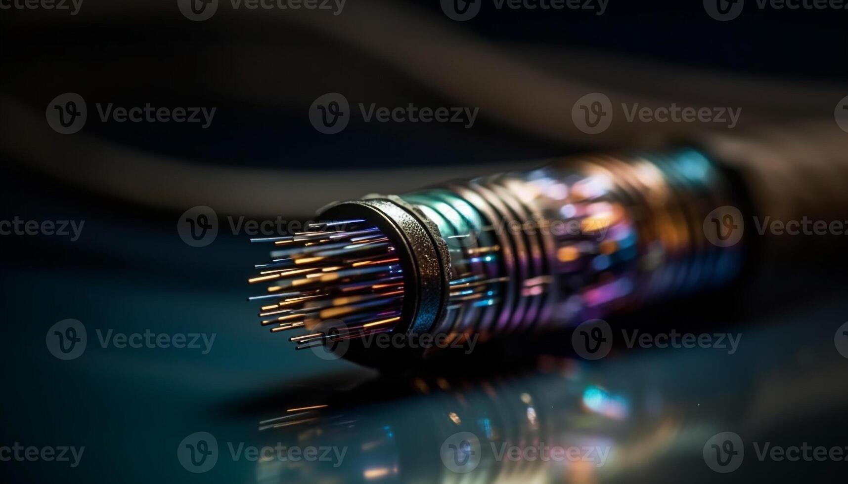 Sharp pencil on wooden table with colorful spools in background generated by AI photo