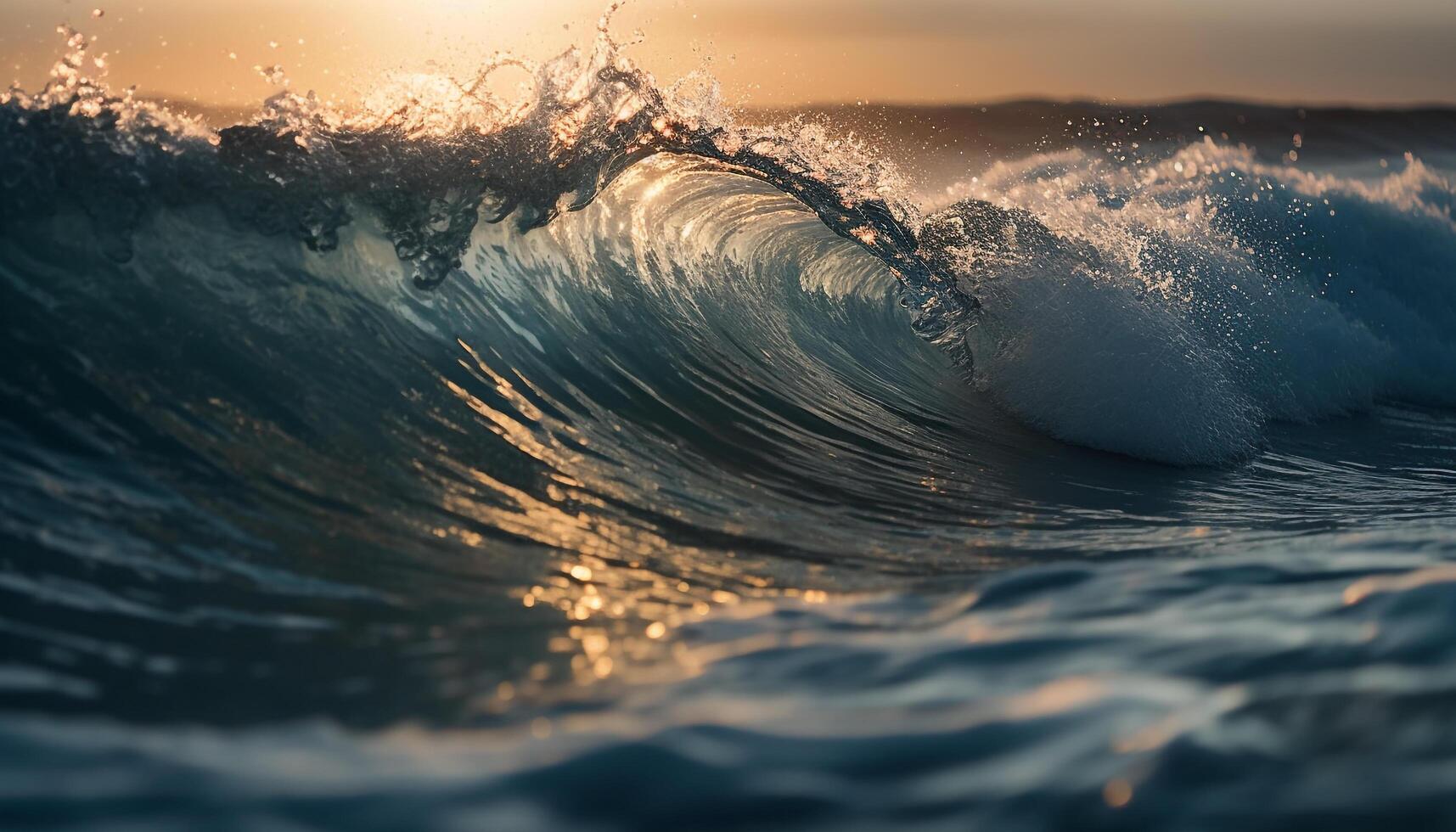 One person surfing in the spray of a breaking wave generated by AI photo