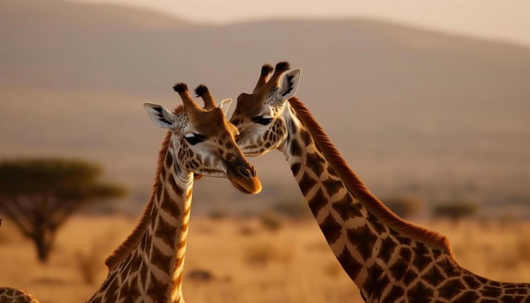 Giraffe standing tall, looking at camera in African wilderness generated by AI photo