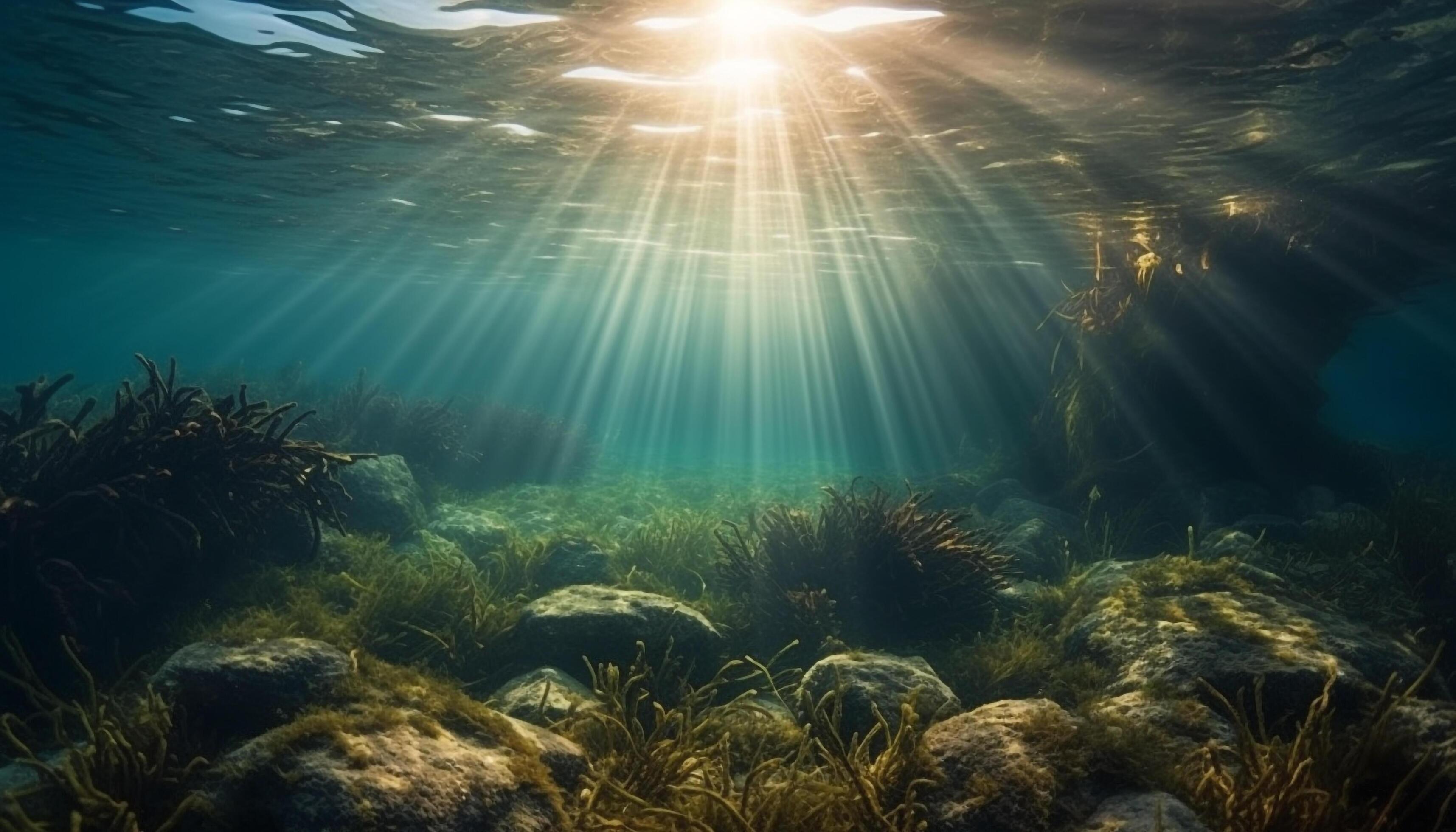Colorful sea life in tranquil underwater landscape, perfect for scuba