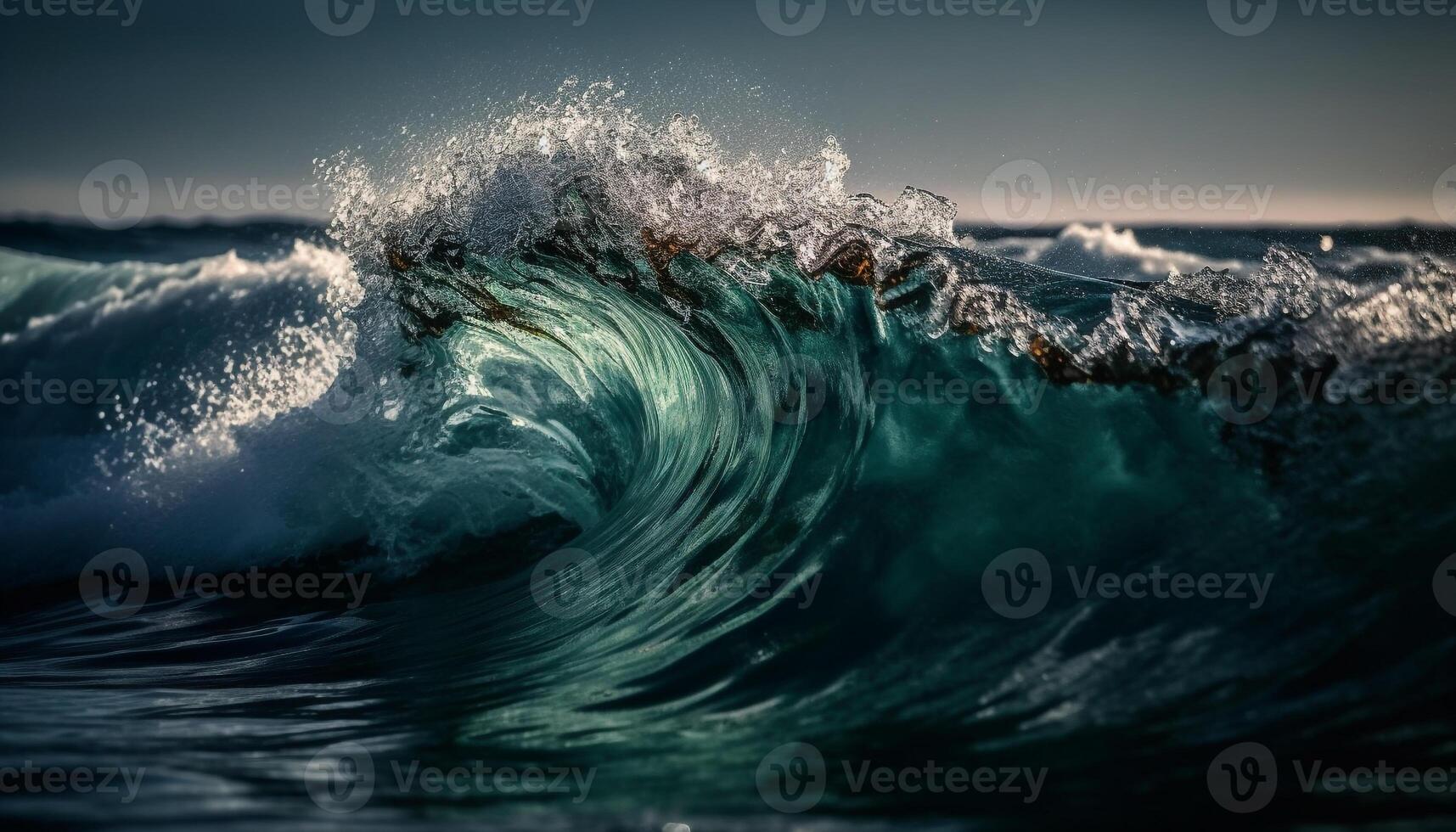 Surfing the tropical coastline, spray splashing in the sunset beauty generated by AI photo