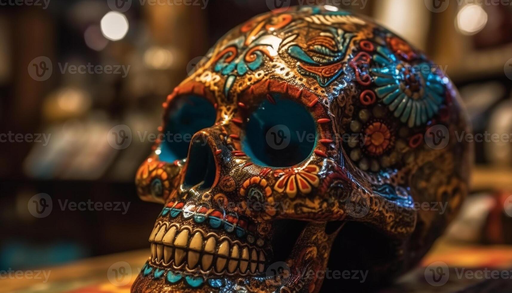 Day of the Dead souvenir Spooky human skull decoration generated by AI photo
