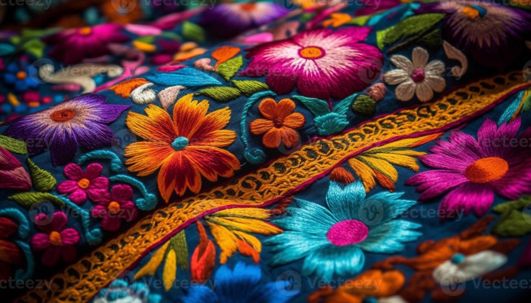 Indigenous cultures inspire vibrant textile industry with ornate embroidery designs generated by AI photo