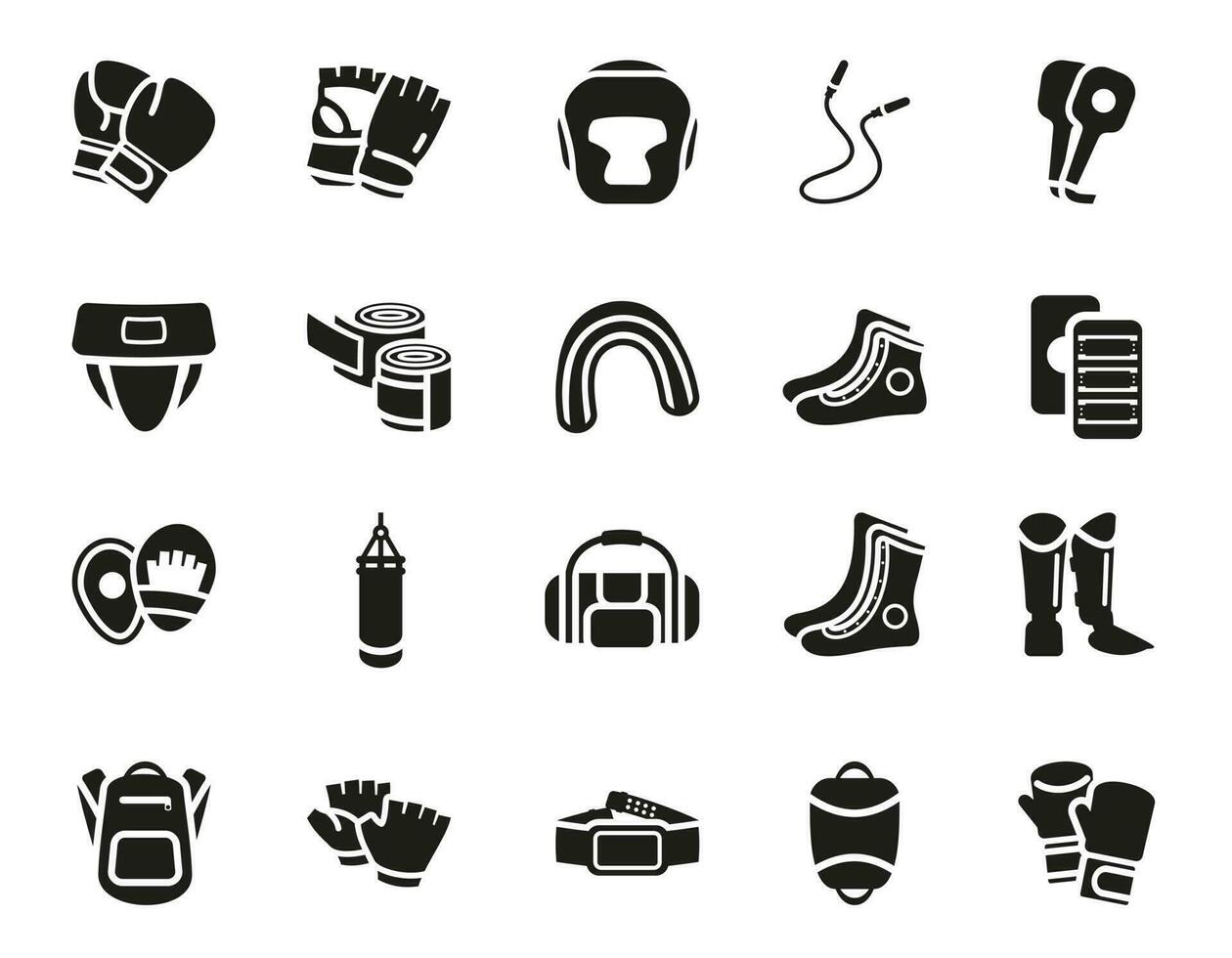 A set of vector web icons on the theme of boxing and kickboxing.