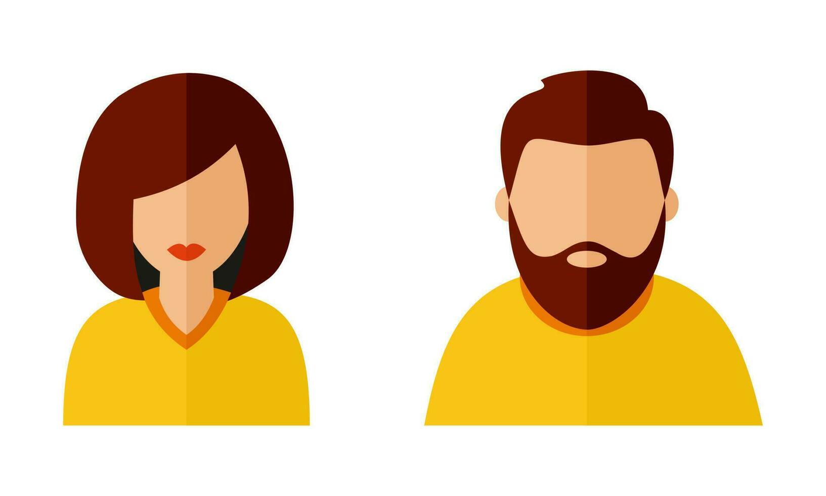 hombre y mujer avatar perfil en plano diseño. masculino y hembra cara icono. vector ilustración.