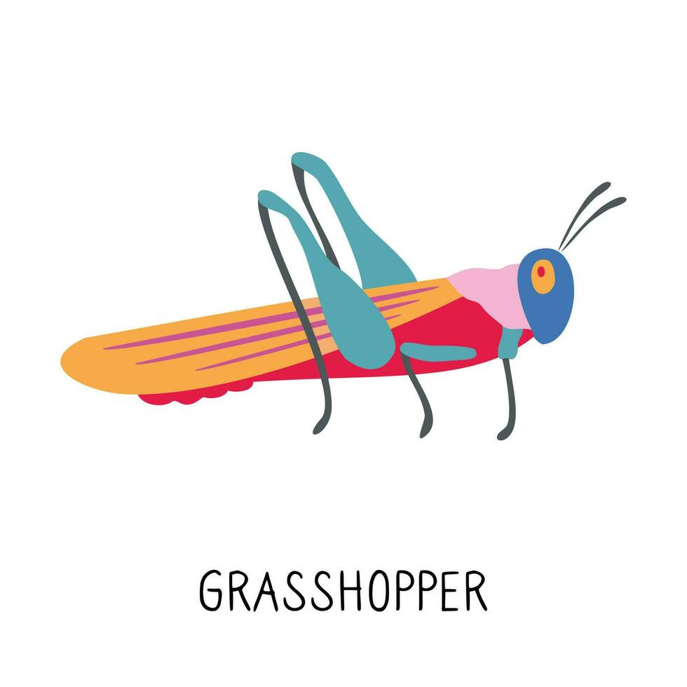 Flat grasshopper icon. Vector character grasshopper in unusual colors. Suitable for a poster or print.