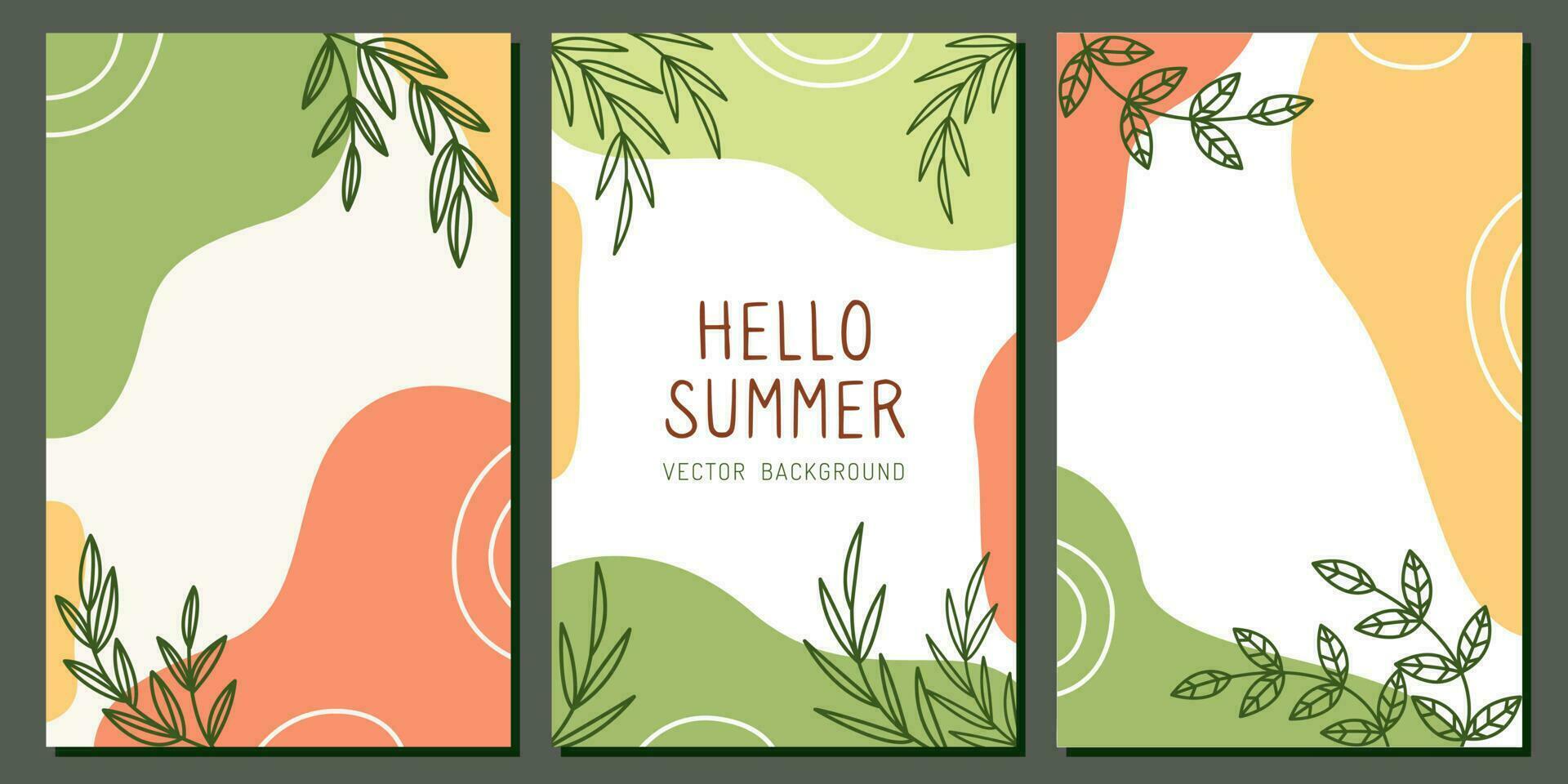 Bright summer backgrounds with plants. Templates for a screen with space for text. Vector illustration of the background.