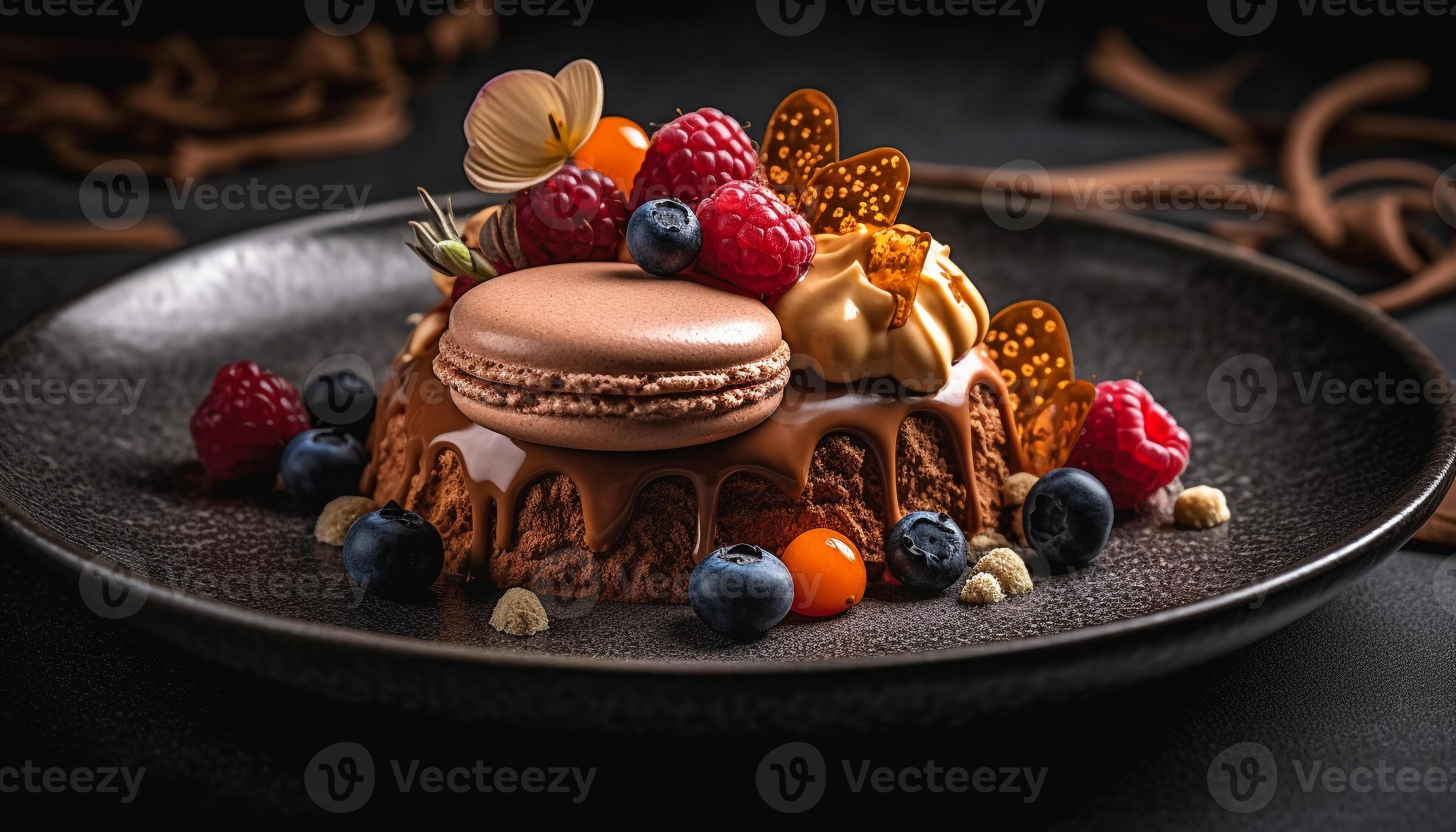 Fresh berry dessert plate raspberry, blueberry, strawberry, dark