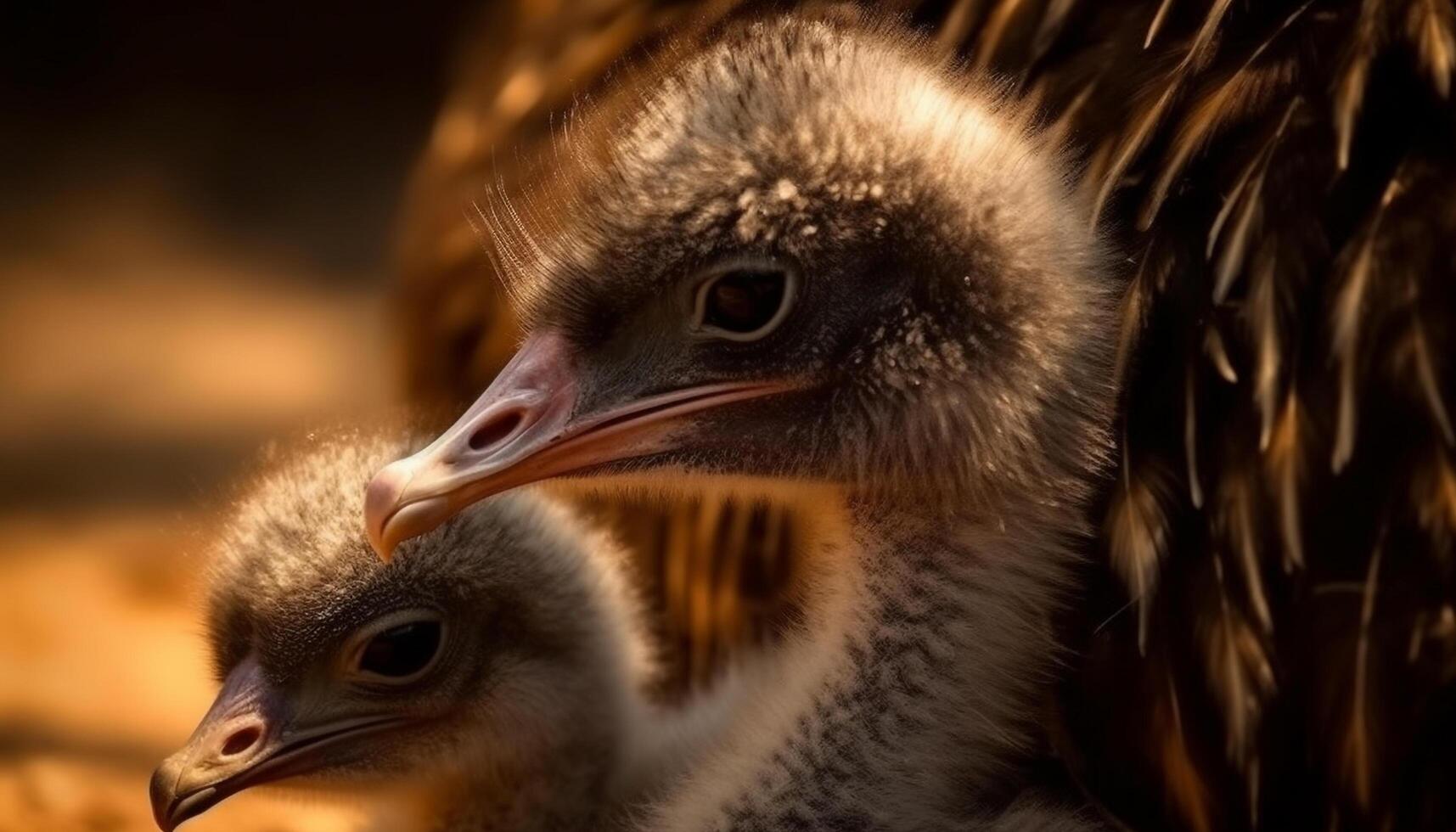 Cute yellow chick with soft blue eyes looking at camera generated by AI photo