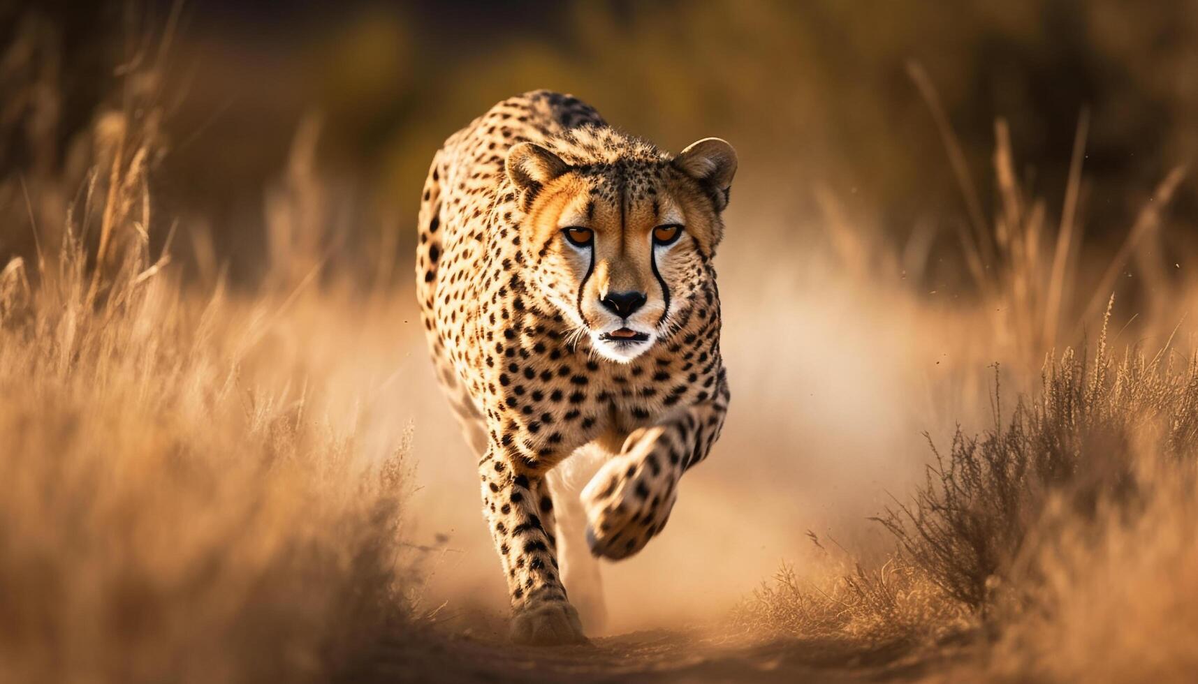 majestuoso leopardo caminando en el sabana, vigilancia en sus ojos generado por ai foto