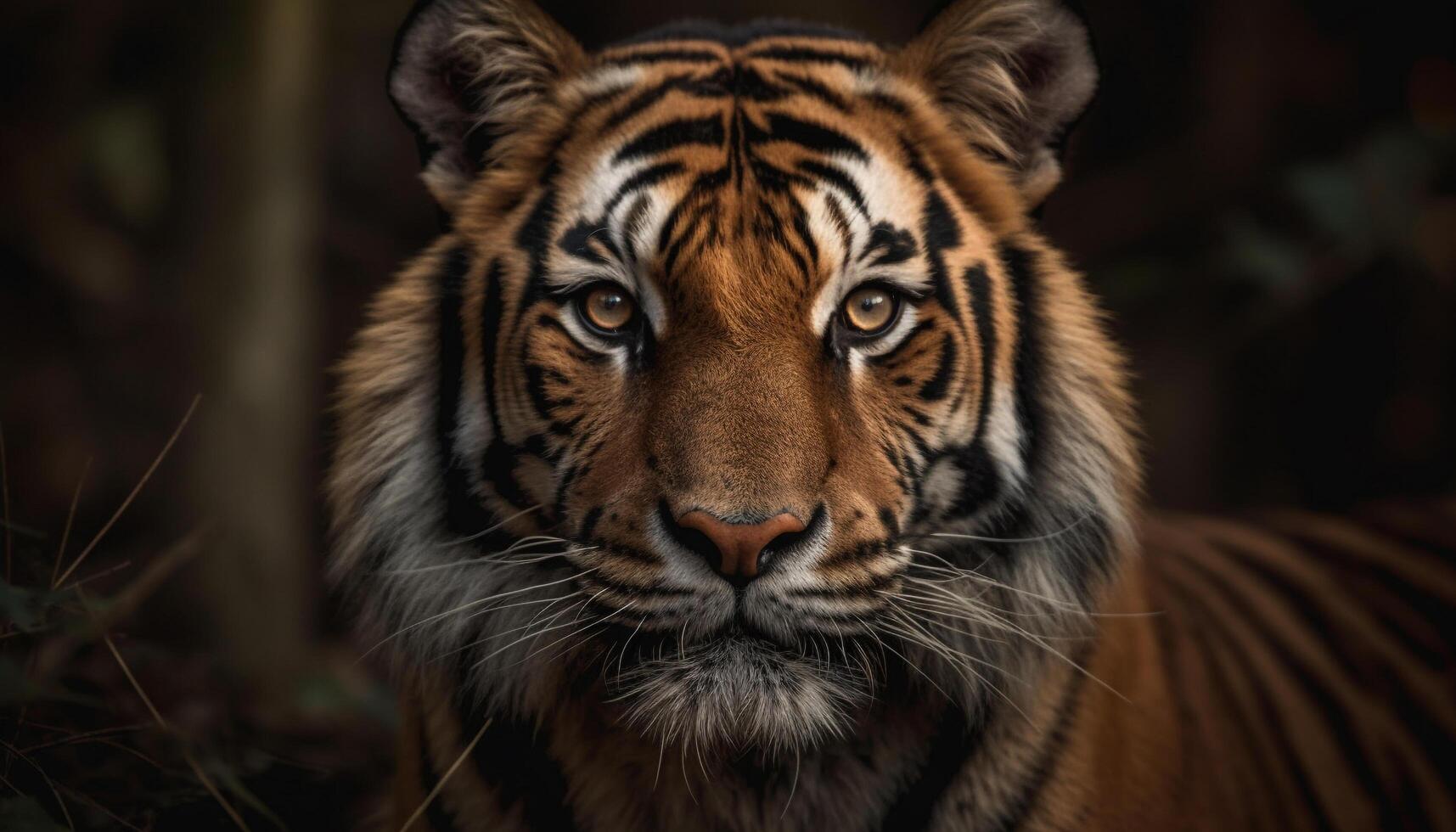 Bengal tiger staring, majestic and dangerous in the wild forest generated by AI photo