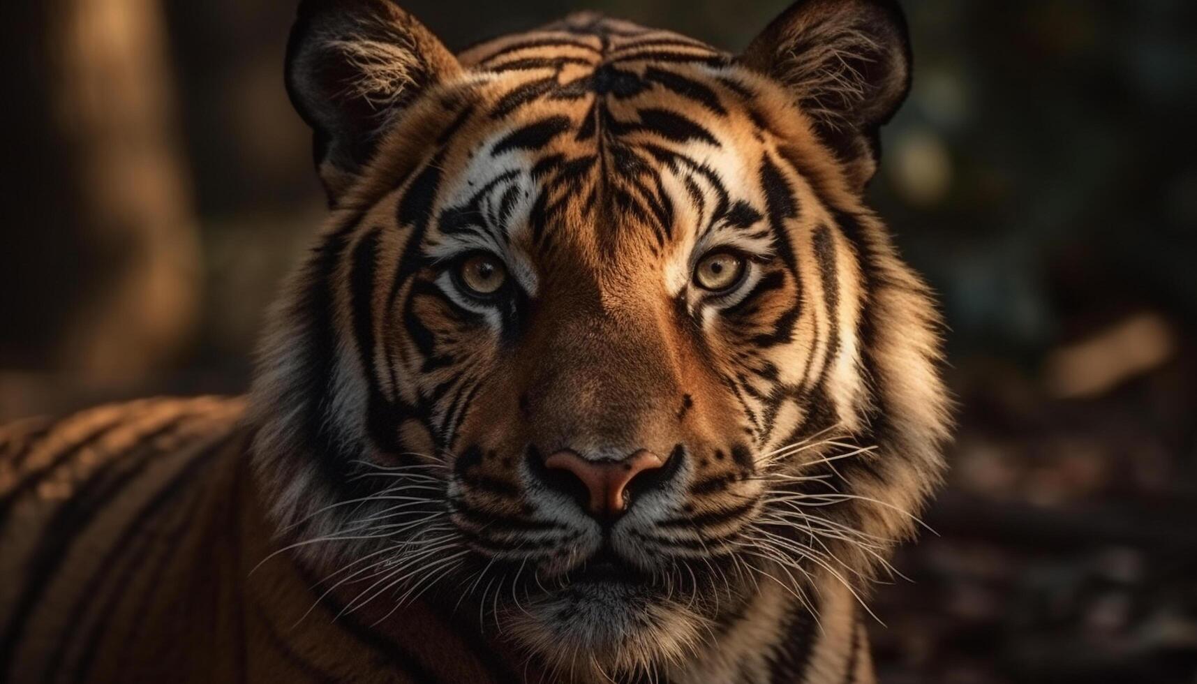 Bengal tiger staring, majestic beauty in nature wildlife reserve generated by AI photo