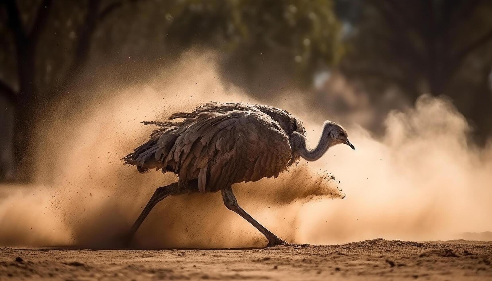 Flying vulture scavenging for food in African landscape at sunset generated by AI photo