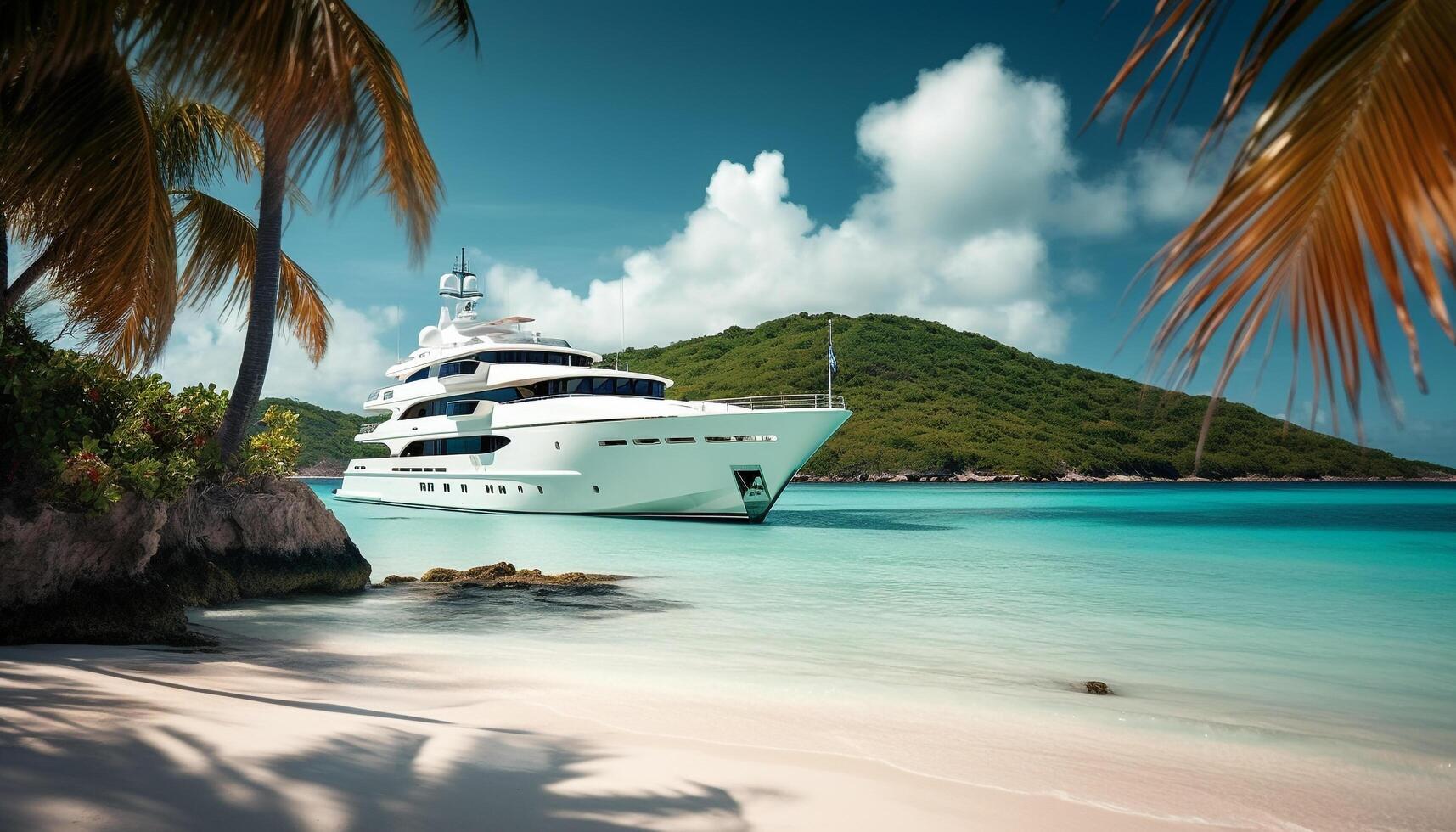Luxury yacht sails through idyllic Caribbean seascape, a perfect vacation generated by AI photo