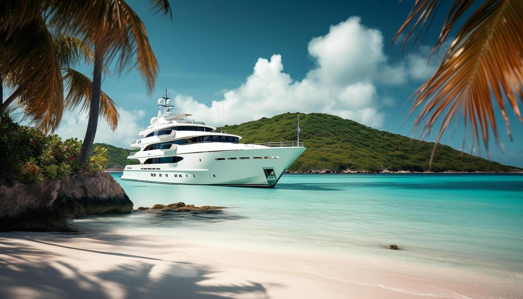 lujo yate paño mediante idílico caribe marina, un Perfecto vacaciones generado por ai foto