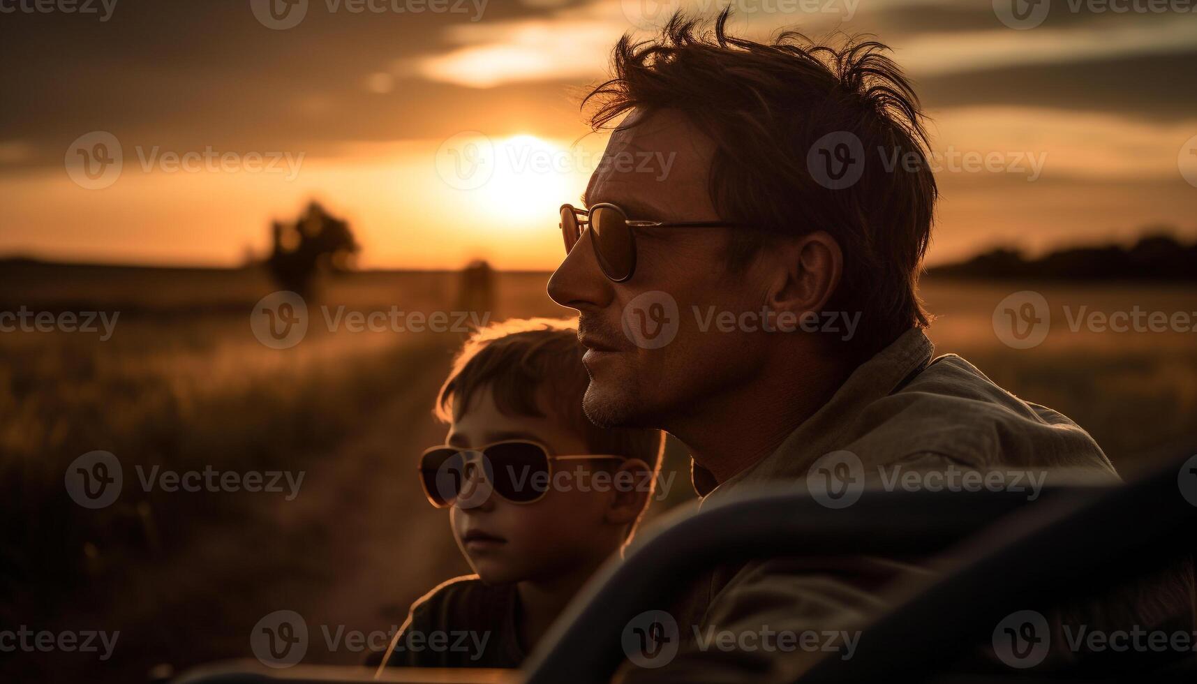 caucásico familia unión en un la carretera viaje, disfrutando naturaleza belleza generado por ai foto