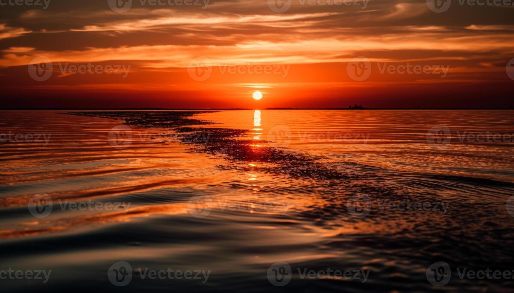 Idyllic tropical coastline, vibrant sunset over water, perfect vacation destination generated by AI photo