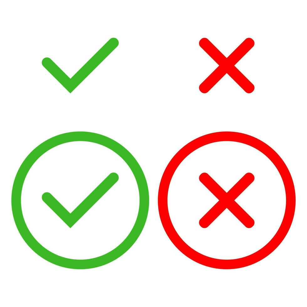 Decision making icons for yes and no voting. Vector illustration isolated on white background.