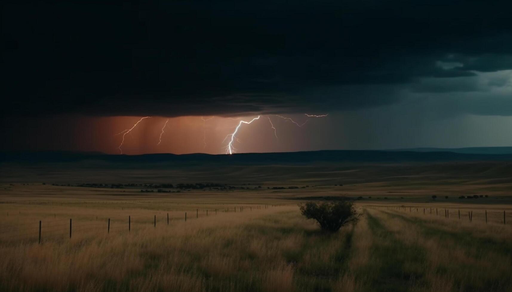 Electricity in nature storm clouds fuel wind turbines at dusk generated by AI photo