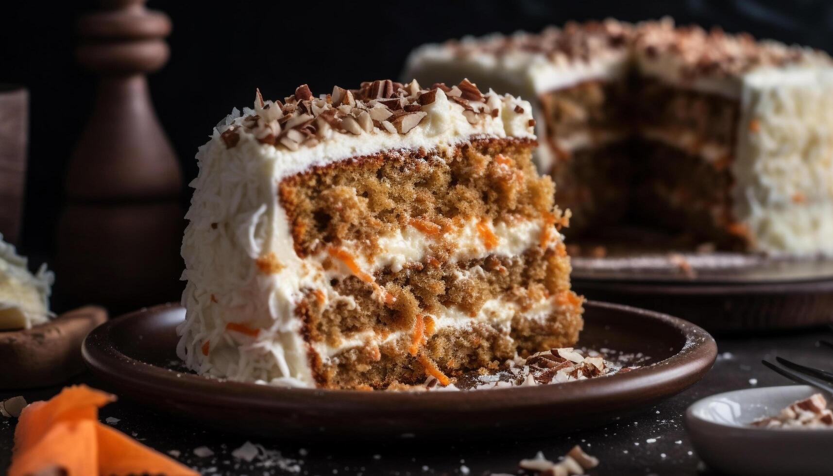 Indulgent homemade sweet pie with fresh fruit and creamy icing generated by AI photo