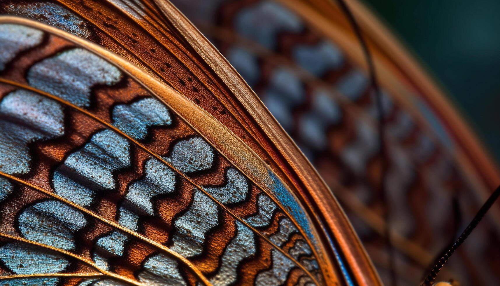 Abstract metal feather, beauty in nature, vibrant colors, extreme close up generated by AI photo