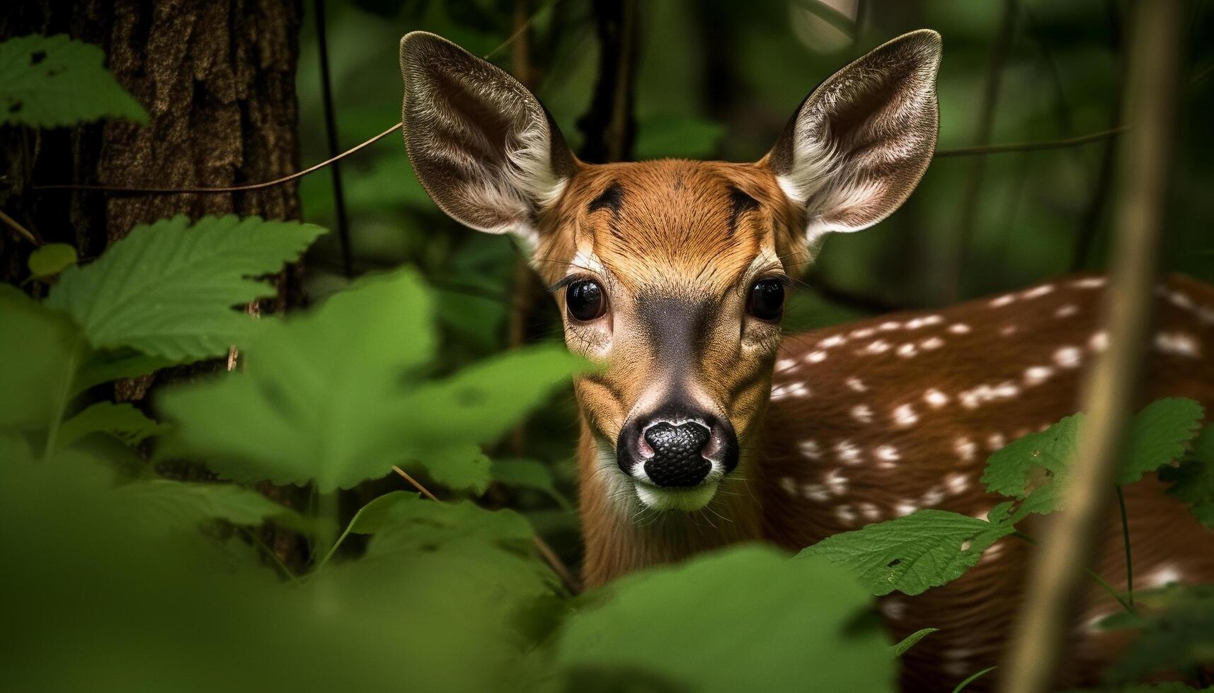 Forest doe grazing in meadow, beauty in nature wilderness generated by AI photo